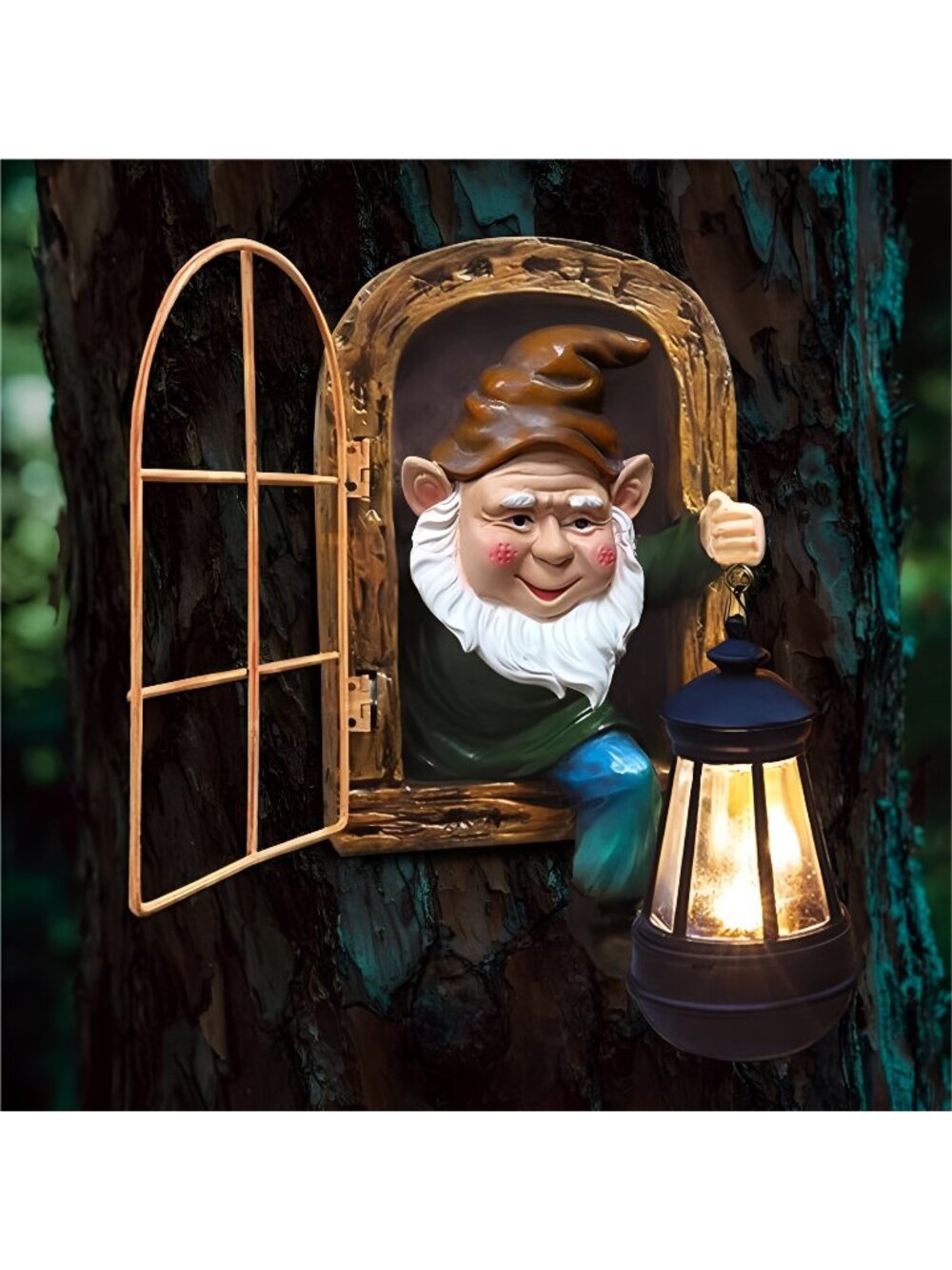 Fairy Garden Statues Gnomes Solar Lantern - Halloween Elf Out The Door Tree